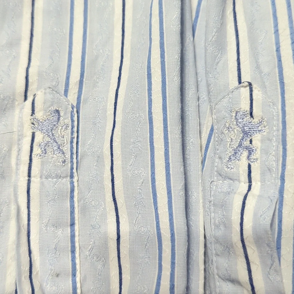 Bugatchi Men's Dress Shirt Blue White Pinstripe Casual Button Down 100% Cotton M